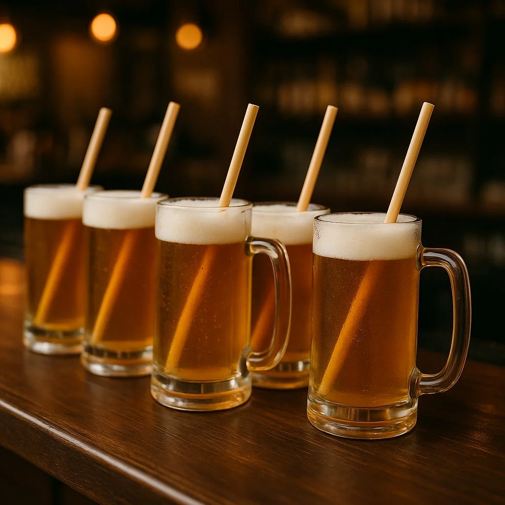 beer with bamboo straws